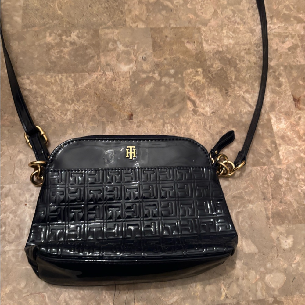 Tommy Hilfiger Black Crossbody Bag with Glossy Finish